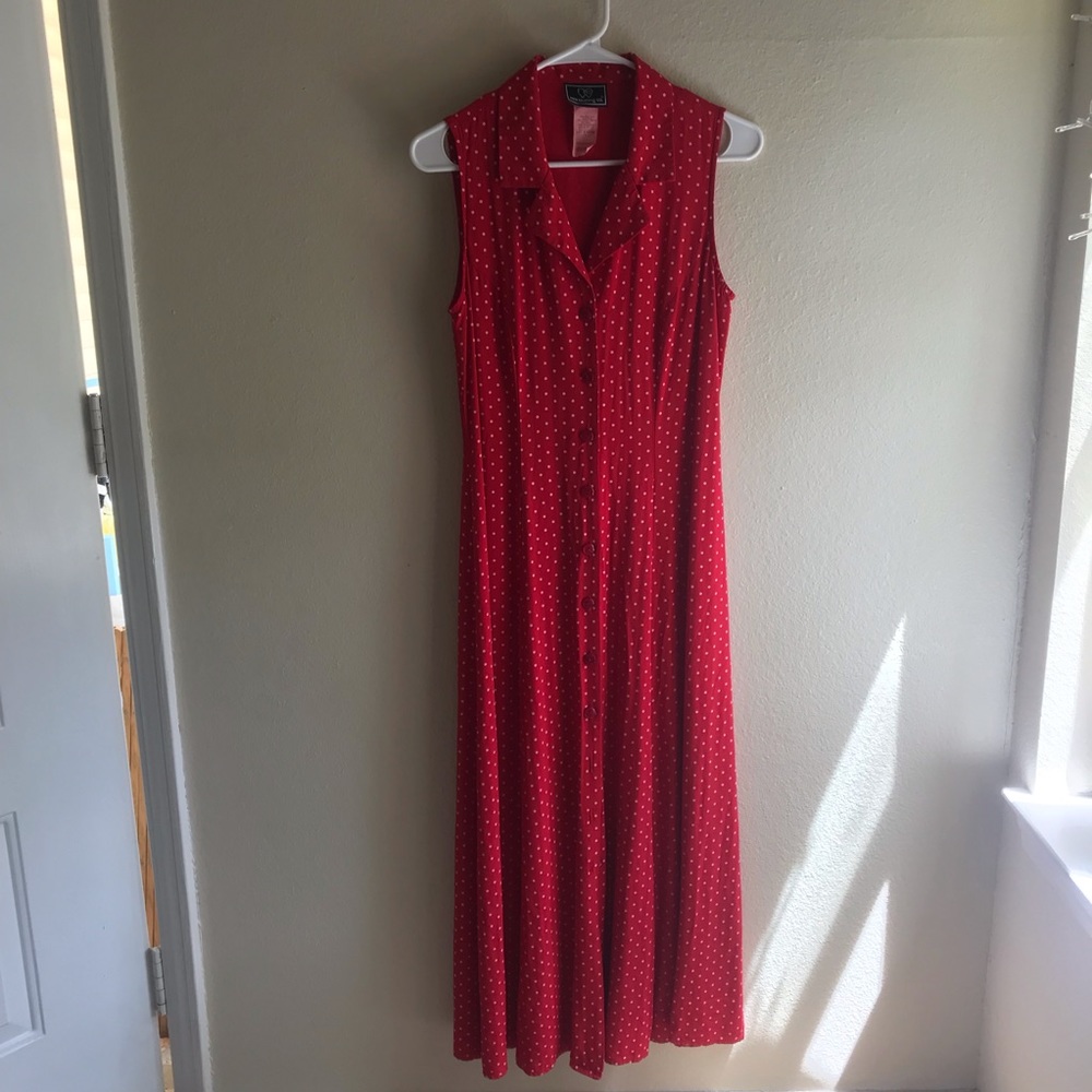 Vintage red polka dot maxi dress